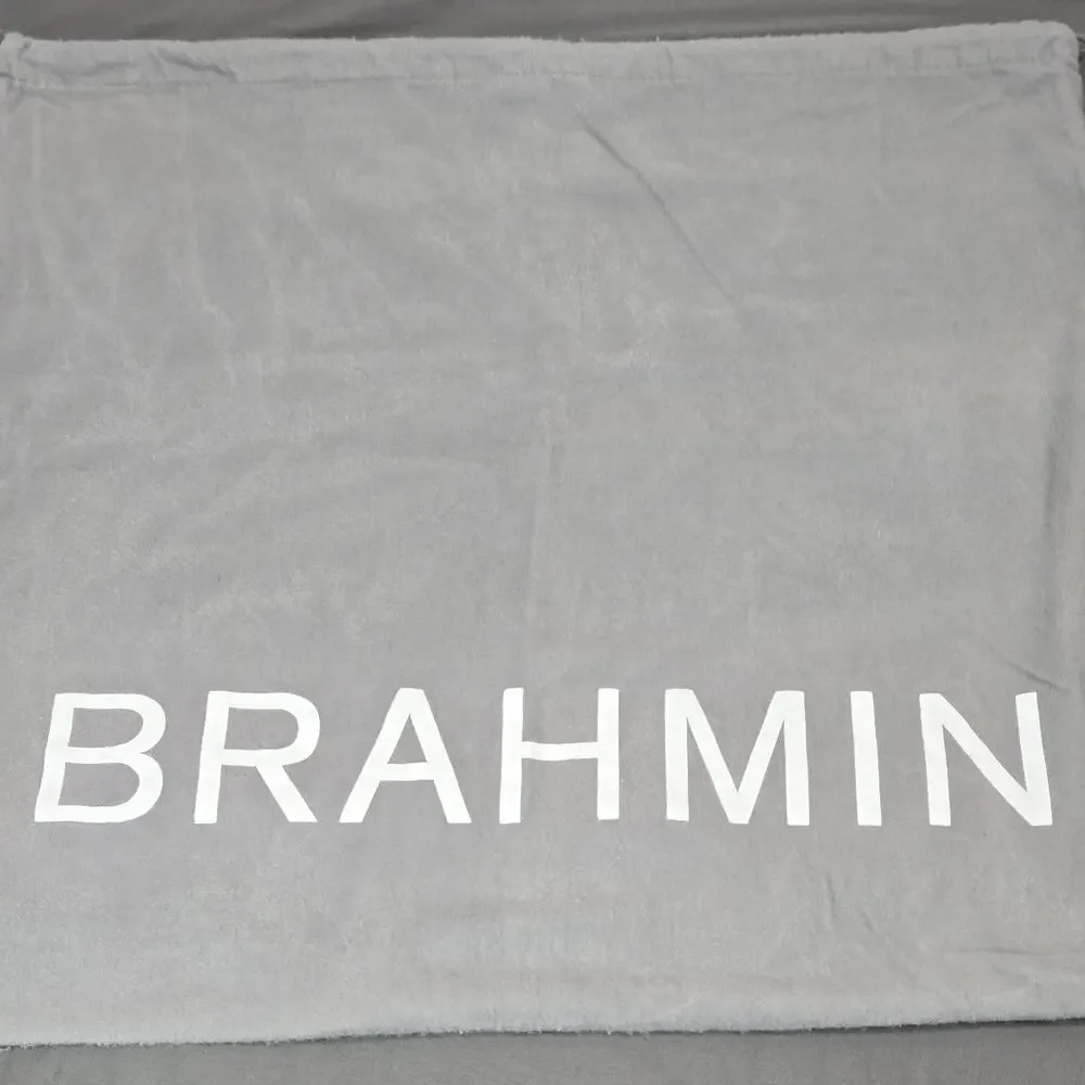 Brahmin Gray Velvet Flannel Drawstring Dust Bag White Block Logo 18x16